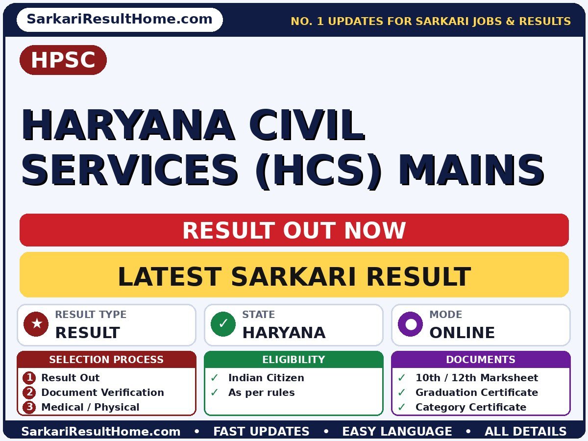HPSC Haryana Civil Services (HCS) Mains Sarkari Result 2026: Direct Link & Score Card - HPSC sarkari result summary (Result Date: 17 Sep 2026; Exam Date: 27 Jun 2026)