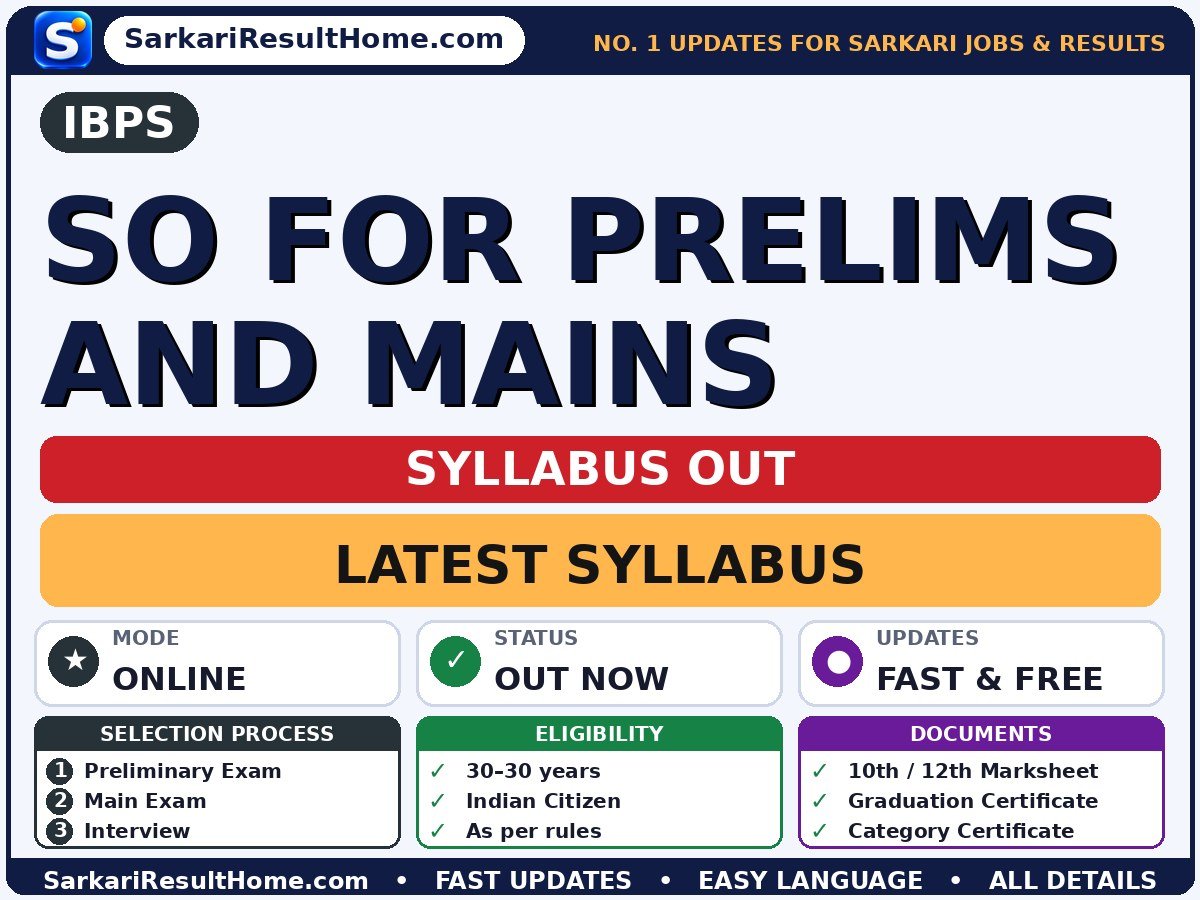 IBPS SO For Prelims and Mains Syllabus 2026: Topic-wise Details - Institute of Banking Personnel Selection syllabus summary (Selection: Preliminary Exam → Main Exam → Interview)