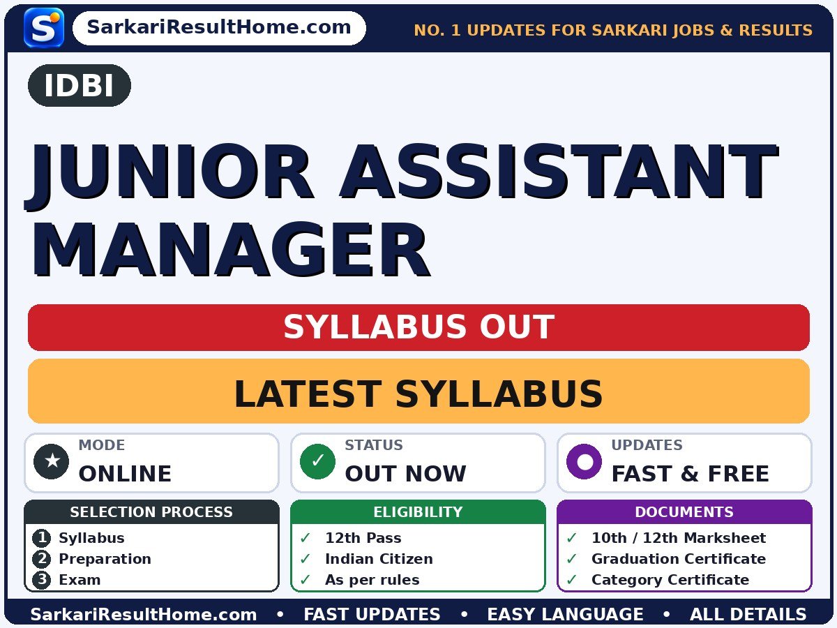 IDBI Junior Assistant Manager Syllabus 2026 - IDBI Bank Limited syllabus summary (Exam Date: 12 Apr 2026)