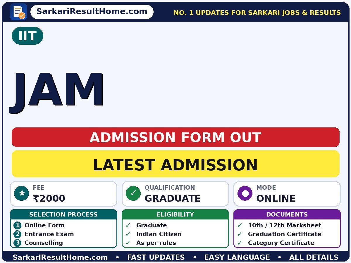 IIT JAM Admission Form 2026 - Indian Institute of Technology admission summary (Last Date: 12 Oct 2026; Exam Date: 14 Feb 2027; Fee: ₹2000)