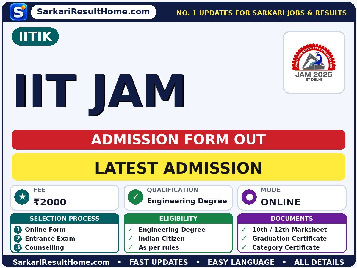IITIK IIT JAM Admission 2026: Apply Online - Indian Institute of Technology IIT Kharagpur admission summary (Last Date: 12 Oct 2026; Exam Date: 14 Feb 2026; Fee: ₹2000)