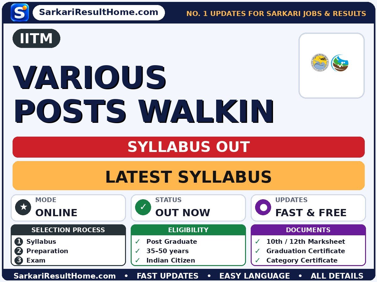 IITM Various Posts Walkin Syllabus 2026: Topic-wise Details - Indian Institute of Tropical Meteorology syllabus summary