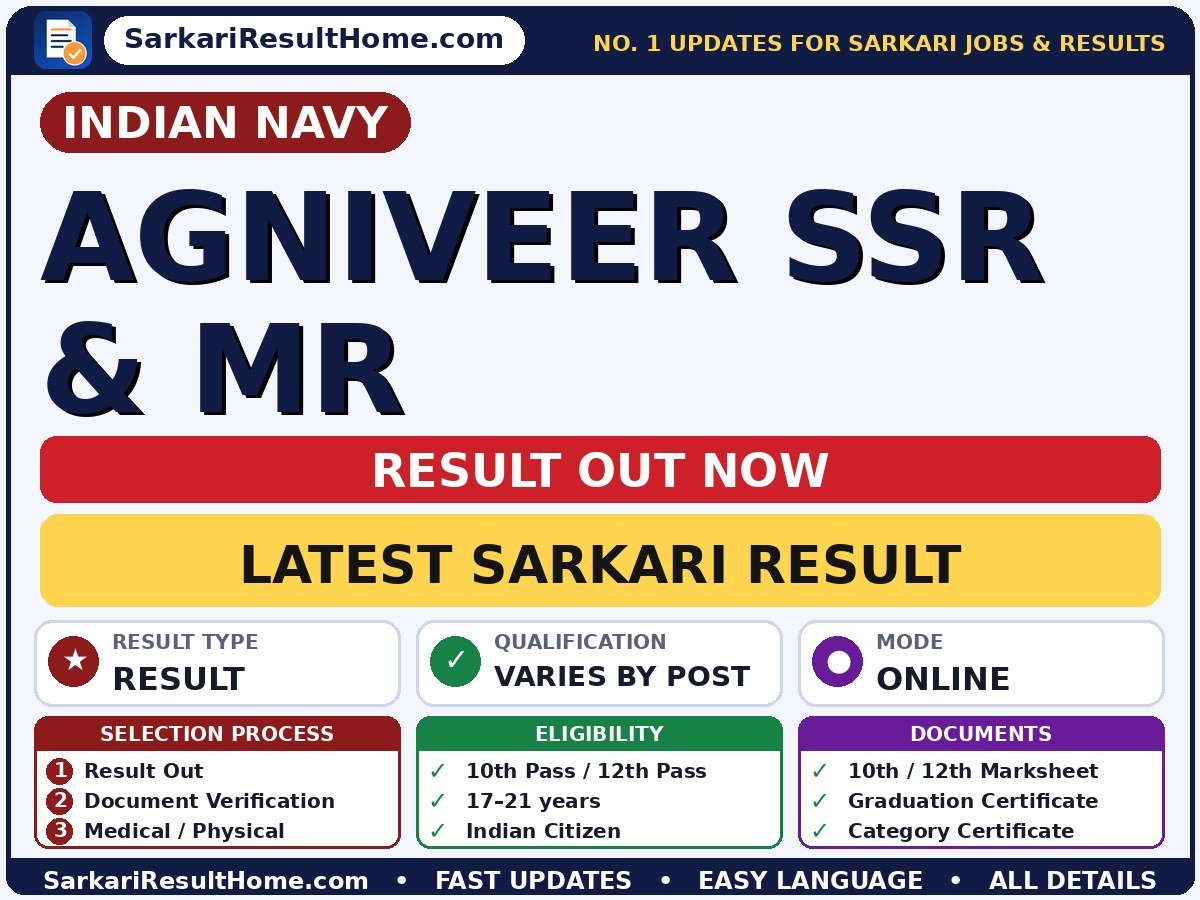 Indian Navy Agniveer SSR & MR Sarkari Result 2026 Declared - Indian Navy sarkari result summary (Result Date: 17 Sep 2026; Exam Date: 15 May 2026)