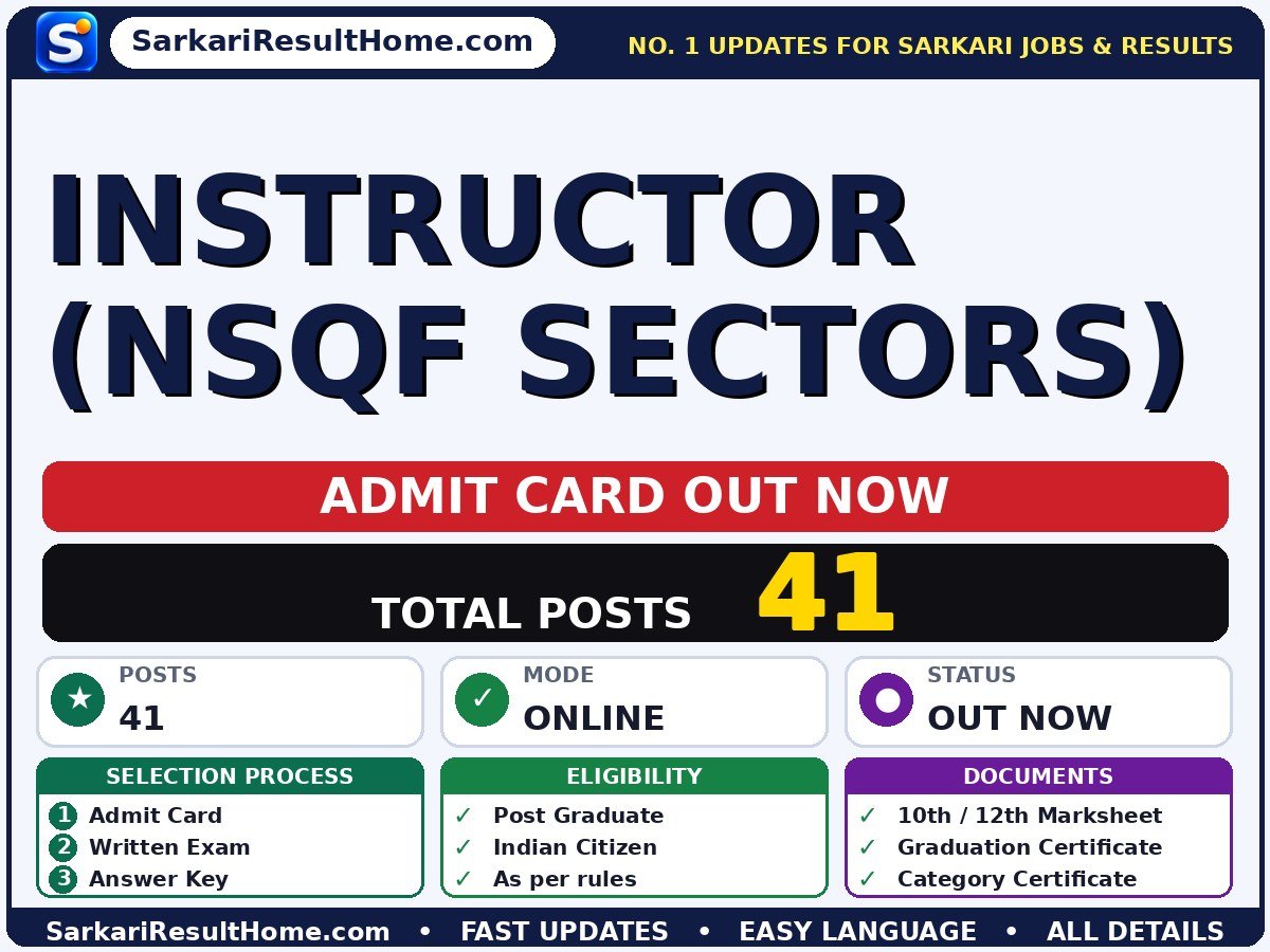 Instructor (NSQF sectors) Admit Card 2026 – Download Link - admit card summary