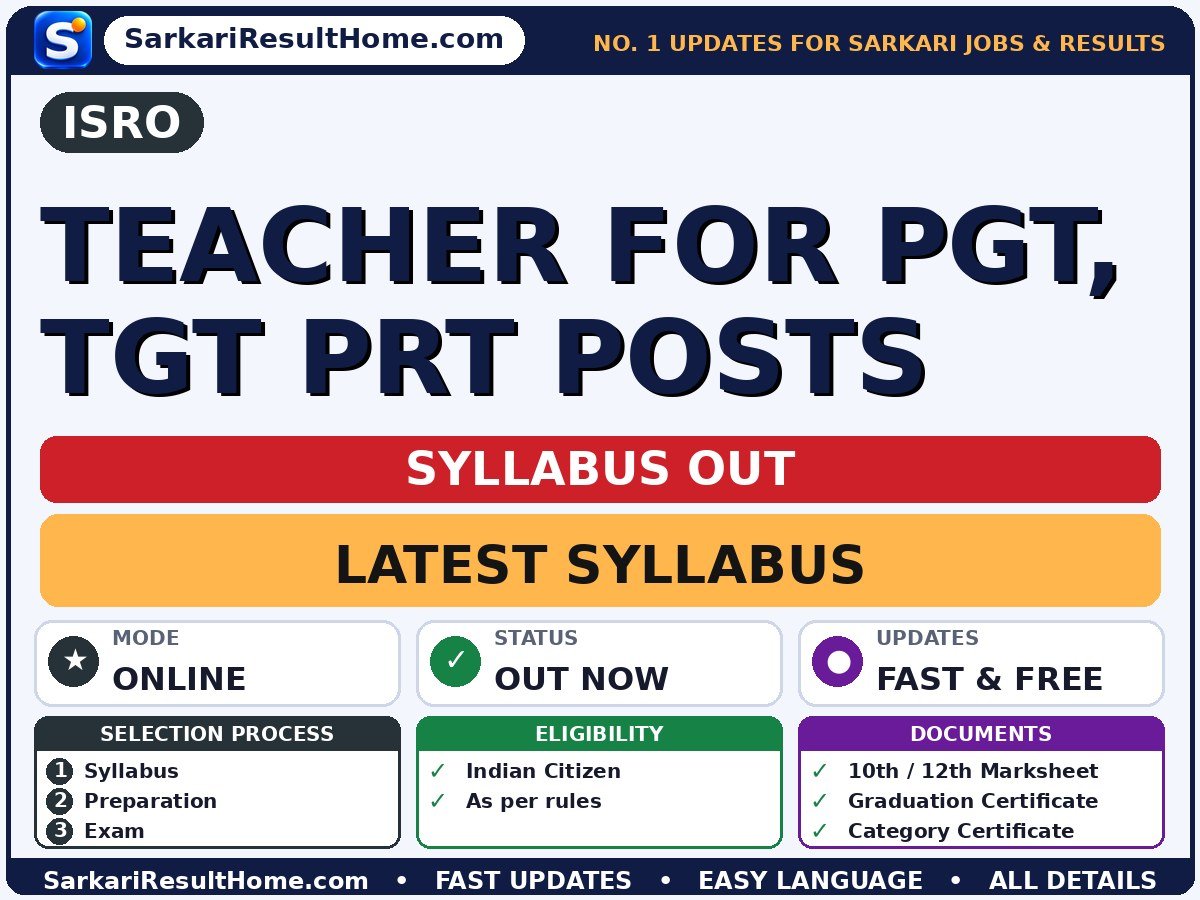 ISRO Teacher for PGT, TGT PRT Posts Syllabus 2026 & Exam Pattern - Indian Space Research Organisation syllabus summary