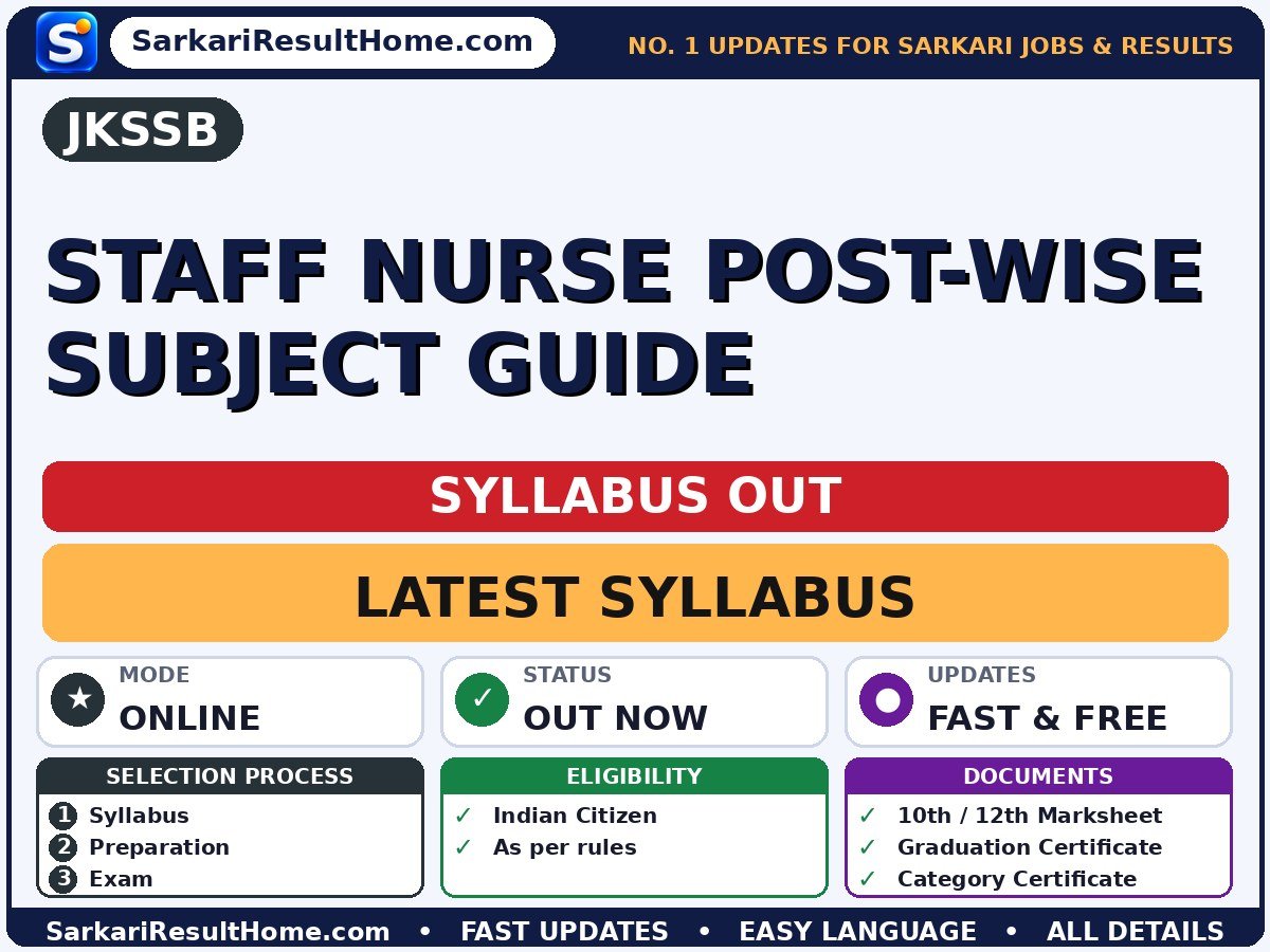 JKSSB Staff Nurse Post-wise Subject Guide Syllabus 2026 & Exam Pattern - Jammu and Kashmir Services Selection Board syllabus summary