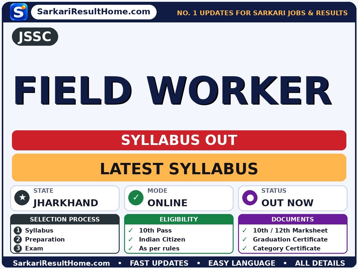 JSSC Field Worker Syllabus 2026 & Exam Pattern - Jharkhand Staff Selection Commission syllabus summary