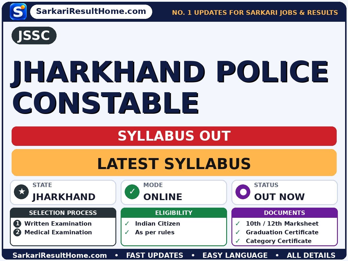 JSSC Jharkhand Police Constable Syllabus 2026 - Jharkhand Staff Selection Commission syllabus summary (Selection: Written Examination → Medical Examination)
