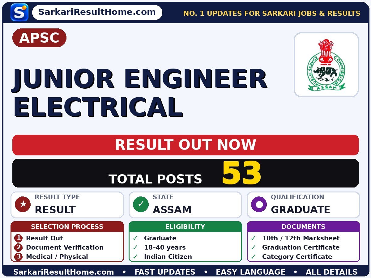 APSC Junior Engineer Electrical Sarkari Result 2026 Declared - Assam Public Service Commission sarkari result summary