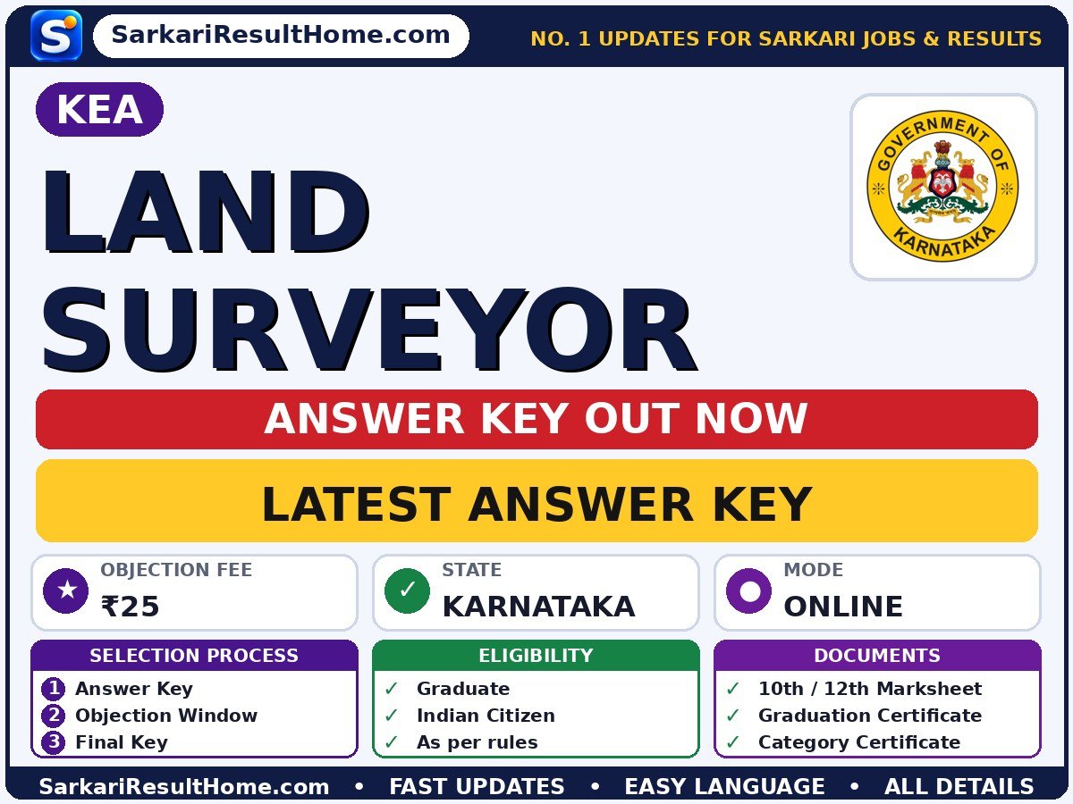 KEA Land Surveyor Answer Key 2026 Out – Download PDF - Karnataka Examinations Authority answer key summary (Exam Date: 24 Oct 2026; Objection Fee: ₹25)