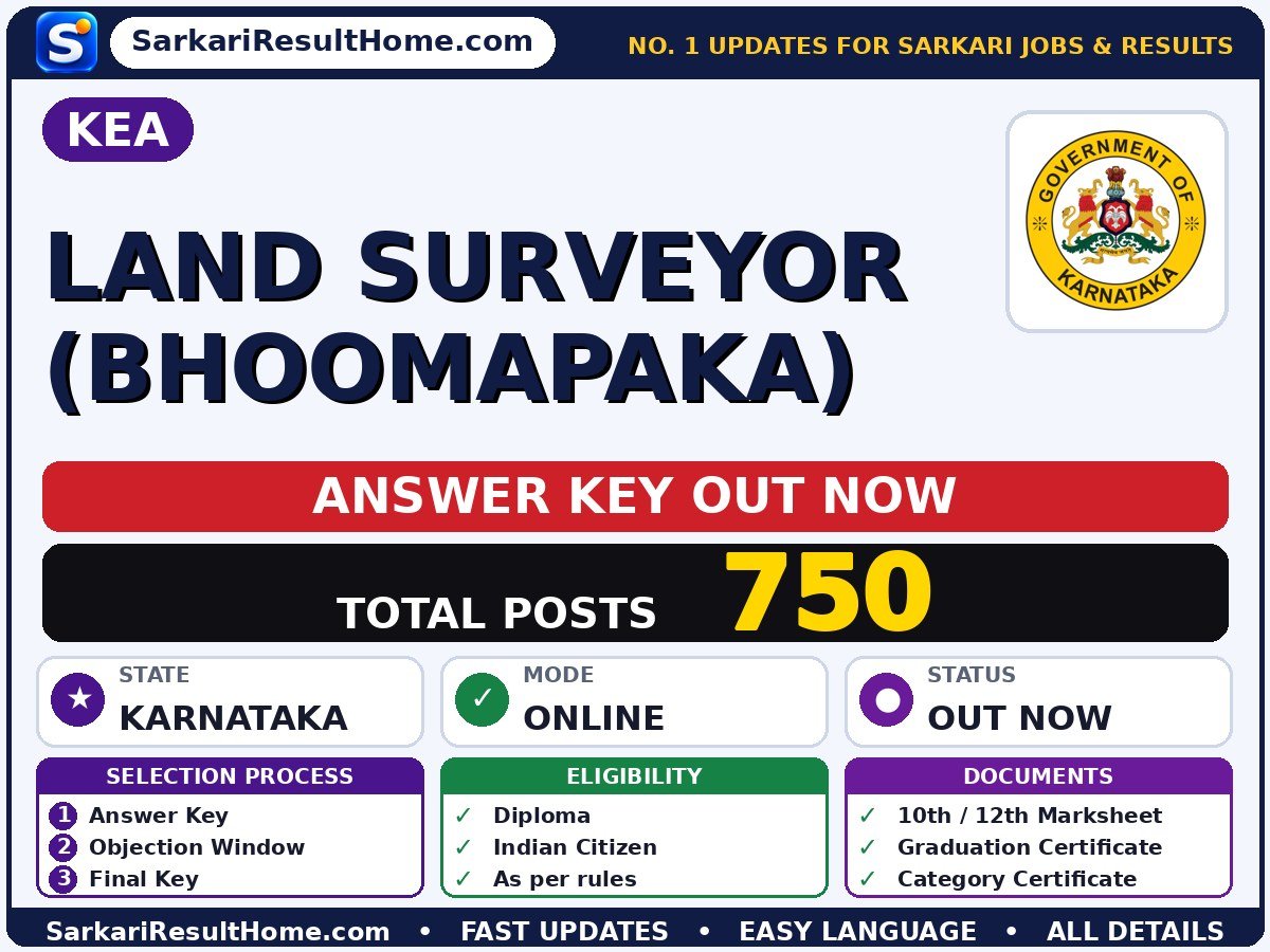 KEA Land Surveyor (Bhoomapaka) Answer Key 2026 Released - Karnataka Examinations Authority answer key summary (Exam Date: 02 Oct 2026)