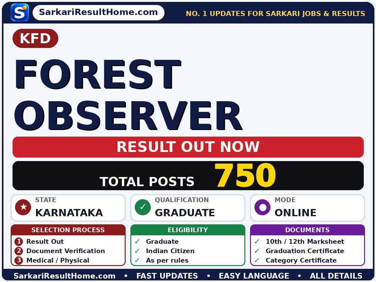 KFD Forest Observer Sarkari Result 2026 Out – Check Here - Karnataka Forest Department sarkari result summary