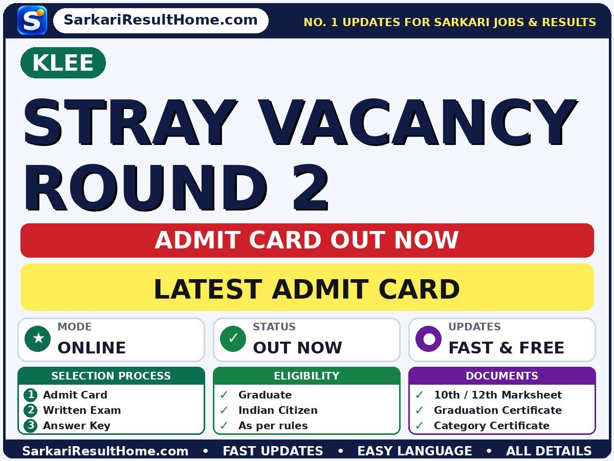 KLEE Stray Vacancy Round 2 Admit Card 2026 Out: How to Download - KLEE admit card summary