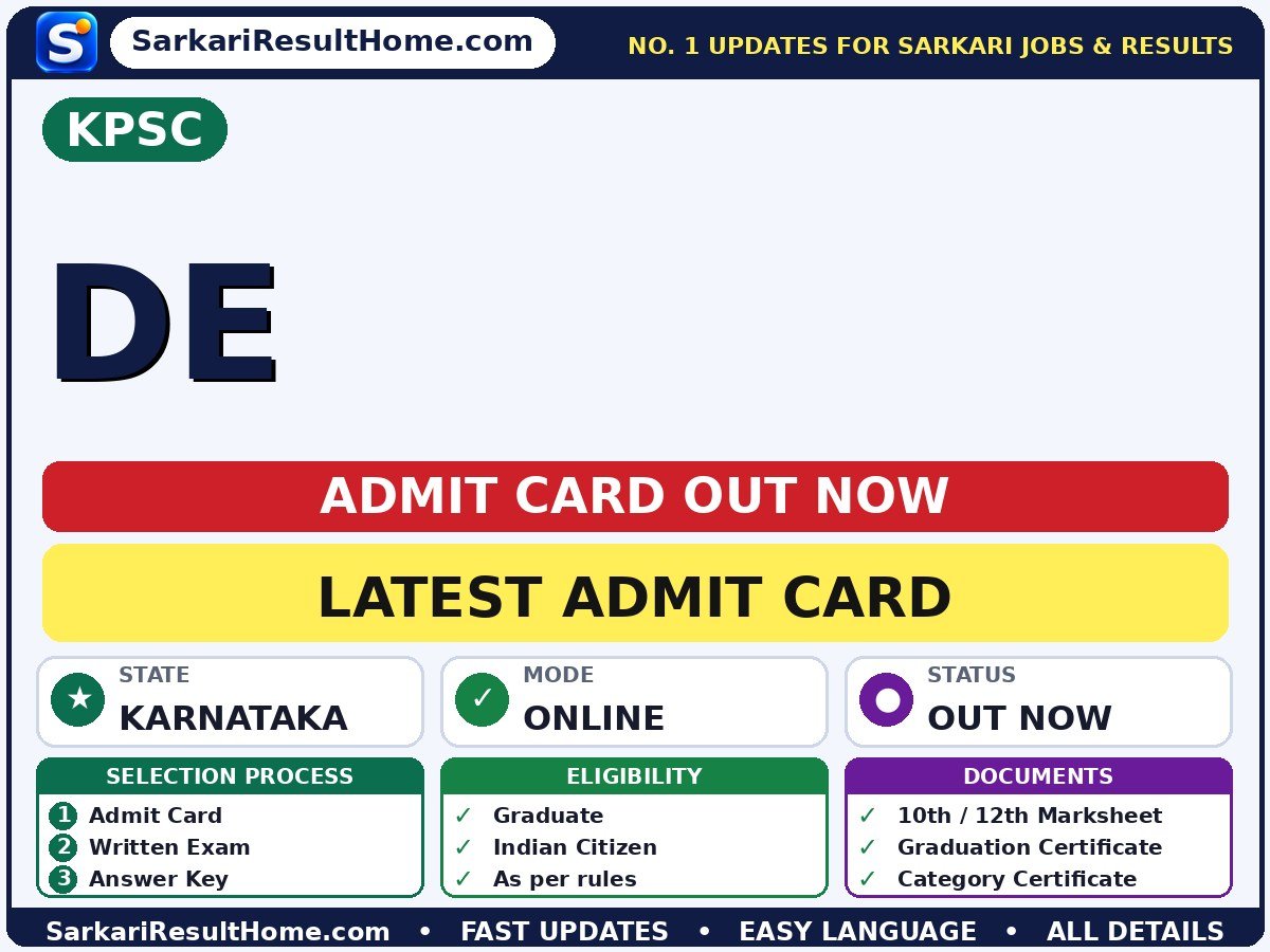 KPSC DE Exam Admit Card 2026 - Kerala Public Service Commission admit card summary
