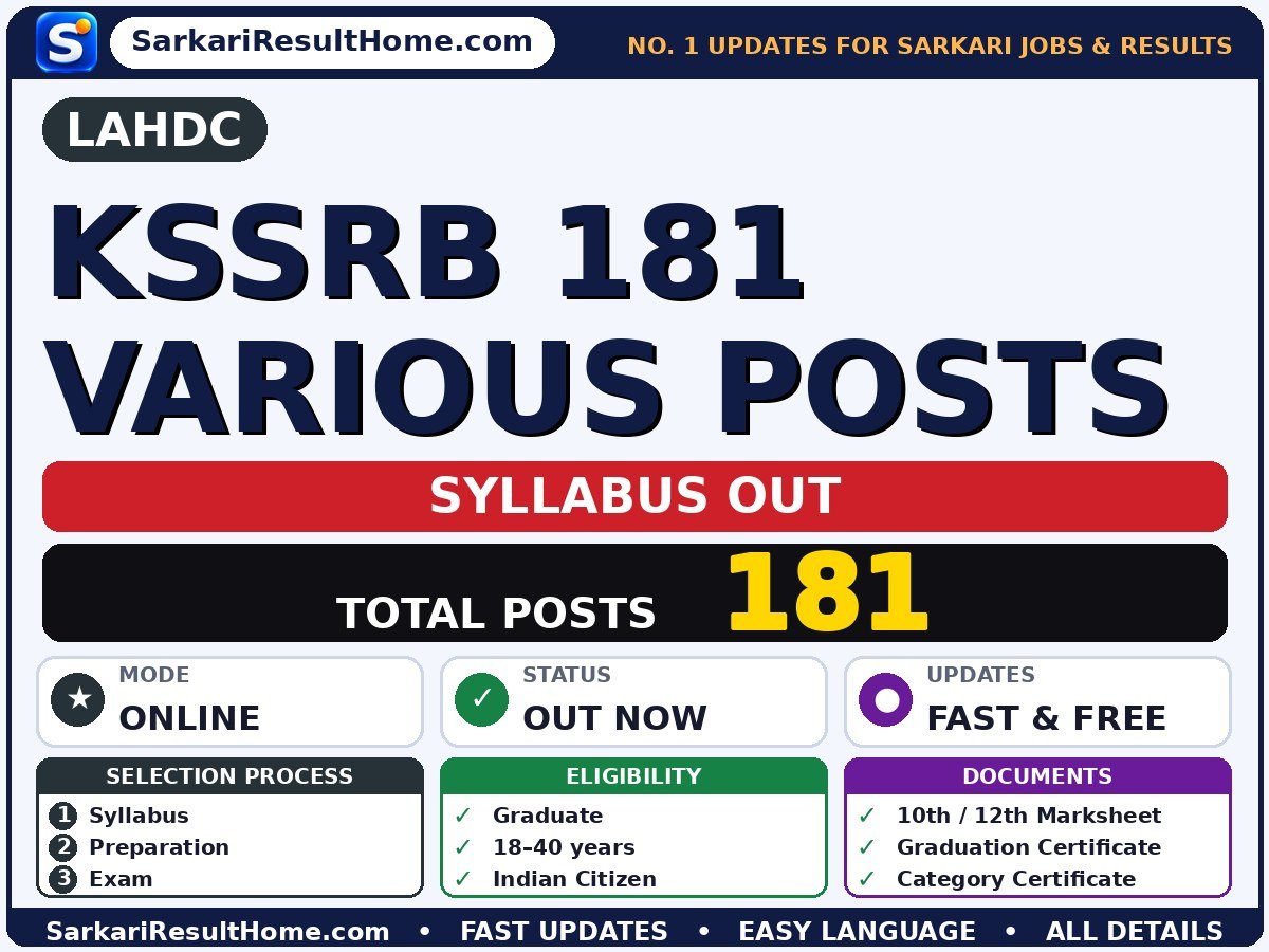 LAHDC KSSRB 181 Various Posts Syllabus 2026 - LAHDC syllabus summary