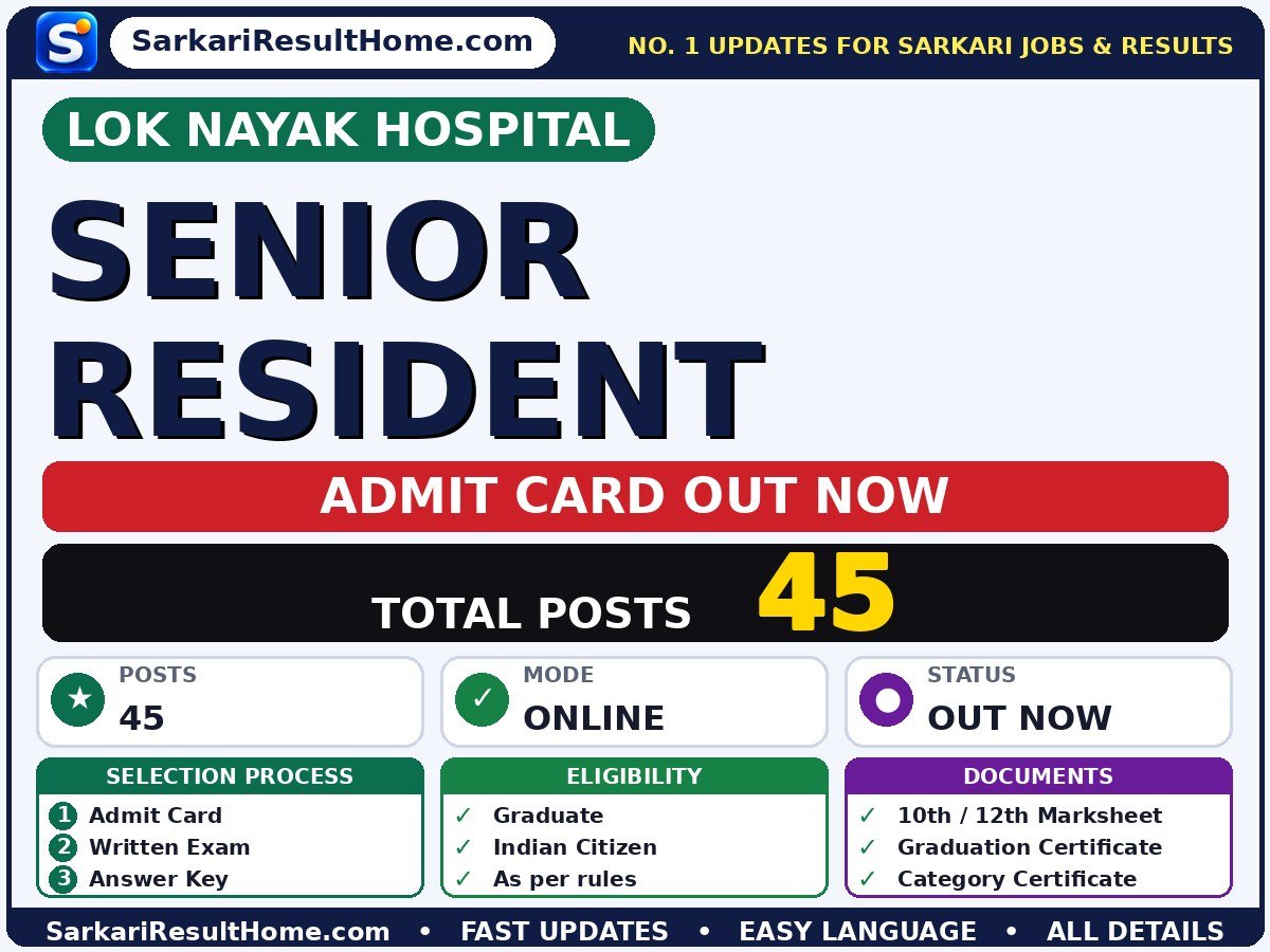 Lok Nayak Hospital Senior Resident Exam Admit Card 2026 - Lok Nayak Hospital admit card summary