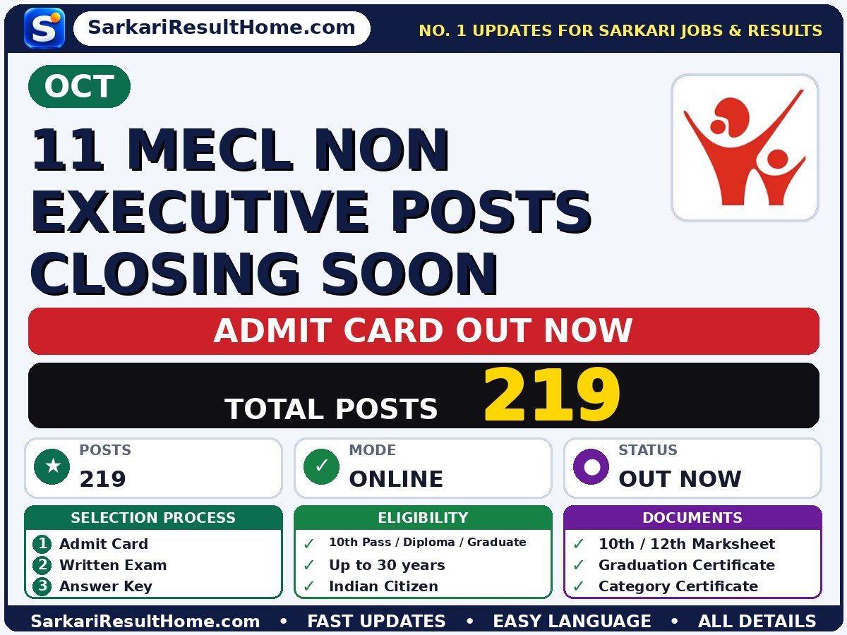 OCT 11 MECL Non Executive Posts Closing Soon Admit Card 2026 Out: How to Download - OCT admit card summary