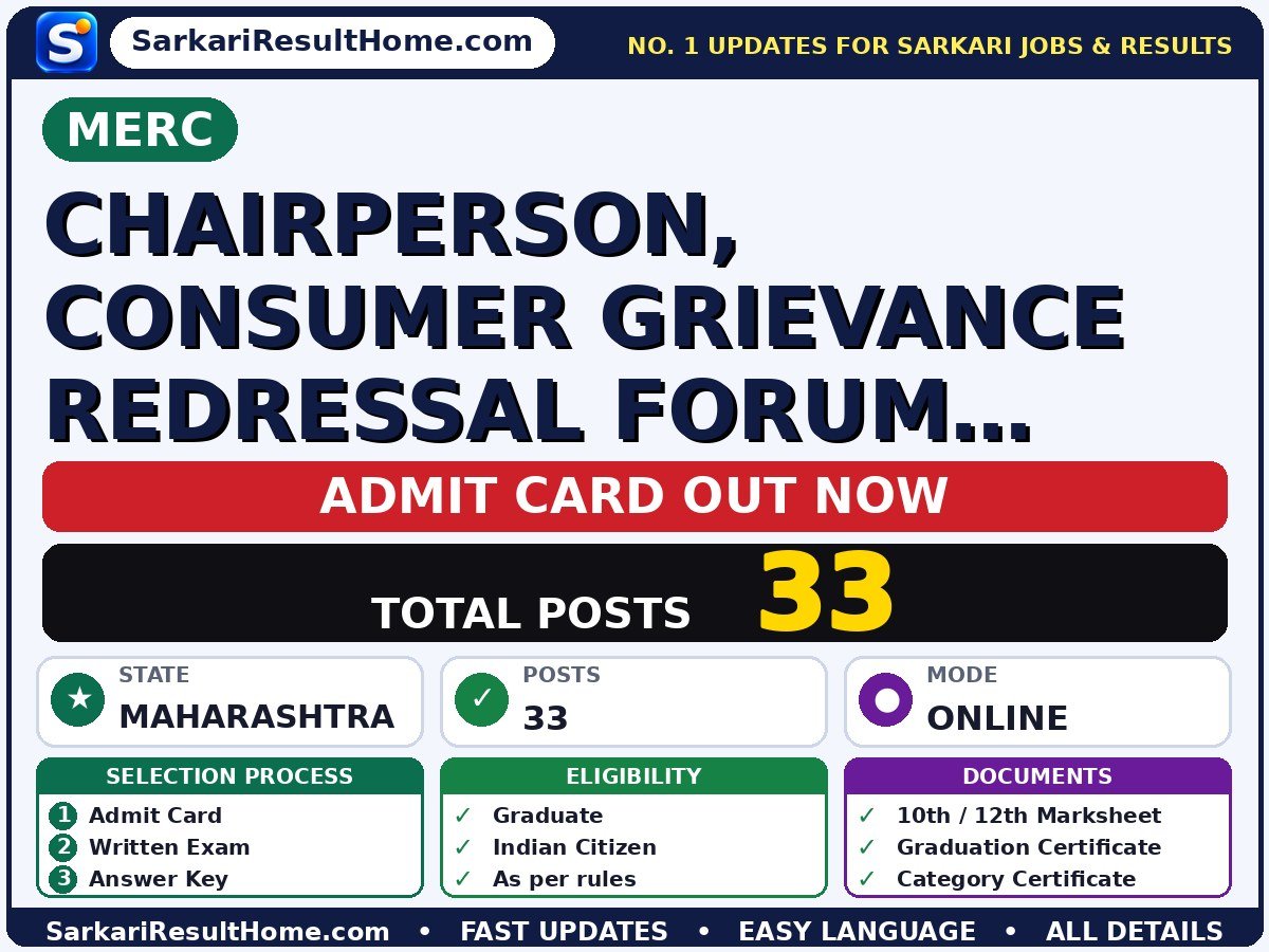 MERC Chairperson, Consumer Grievance Redressal Forum (CGRF) Admit Card 2026 – Download Link - Maharashtra Electricity Regulatory Commission admit card summary