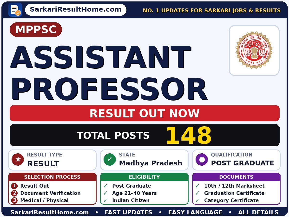 MPPSC Assistant Professor Sarkari Result 2026: Direct Link & Score Card - Madhya Pradesh Public Service Commission sarkari result summary (Result Date: 11 Sep 2026; Exam Date: 02 Aug 2026)