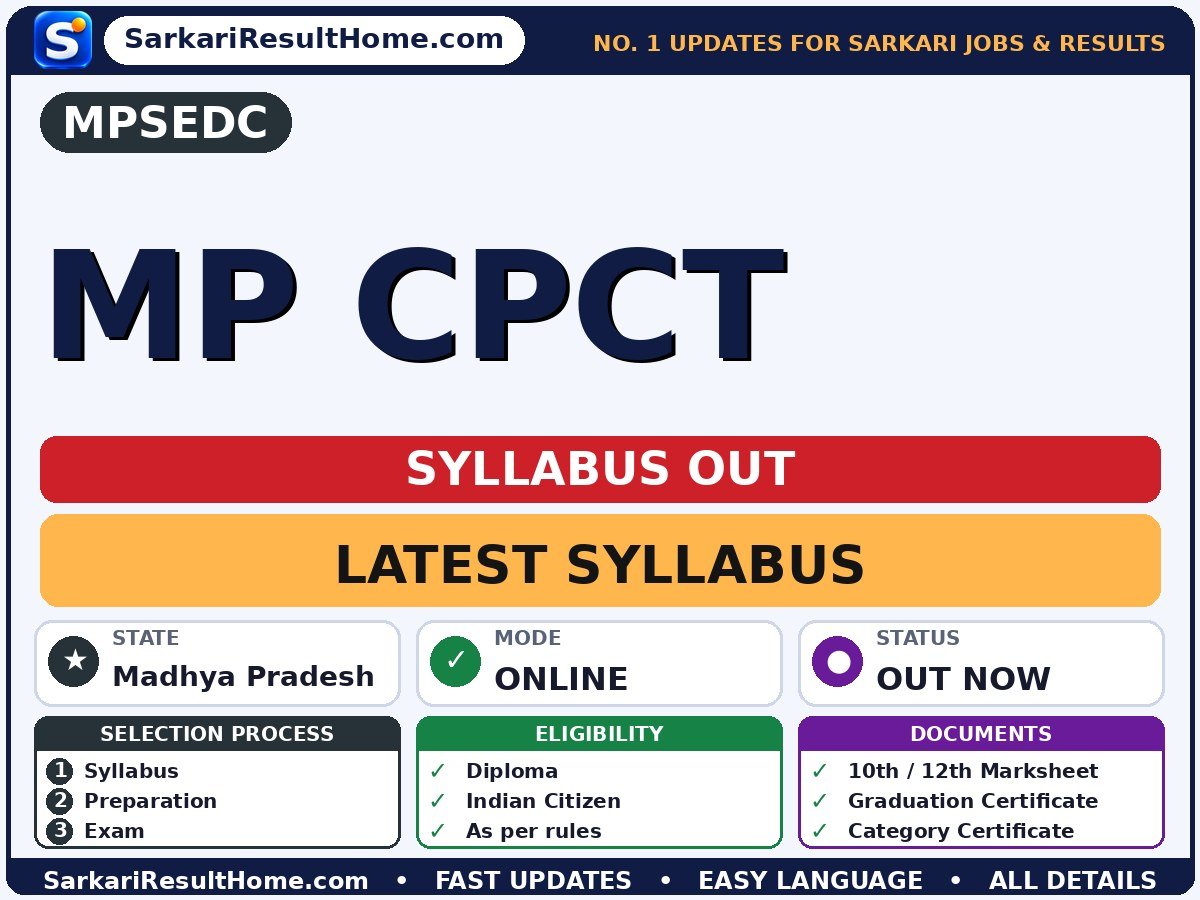MPSEDC MP CPCT Syllabus 2026 & Exam Pattern - Madhya Pradesh State Electronics Development Corporation syllabus summary (Exam Date: 13 Mar 2026)