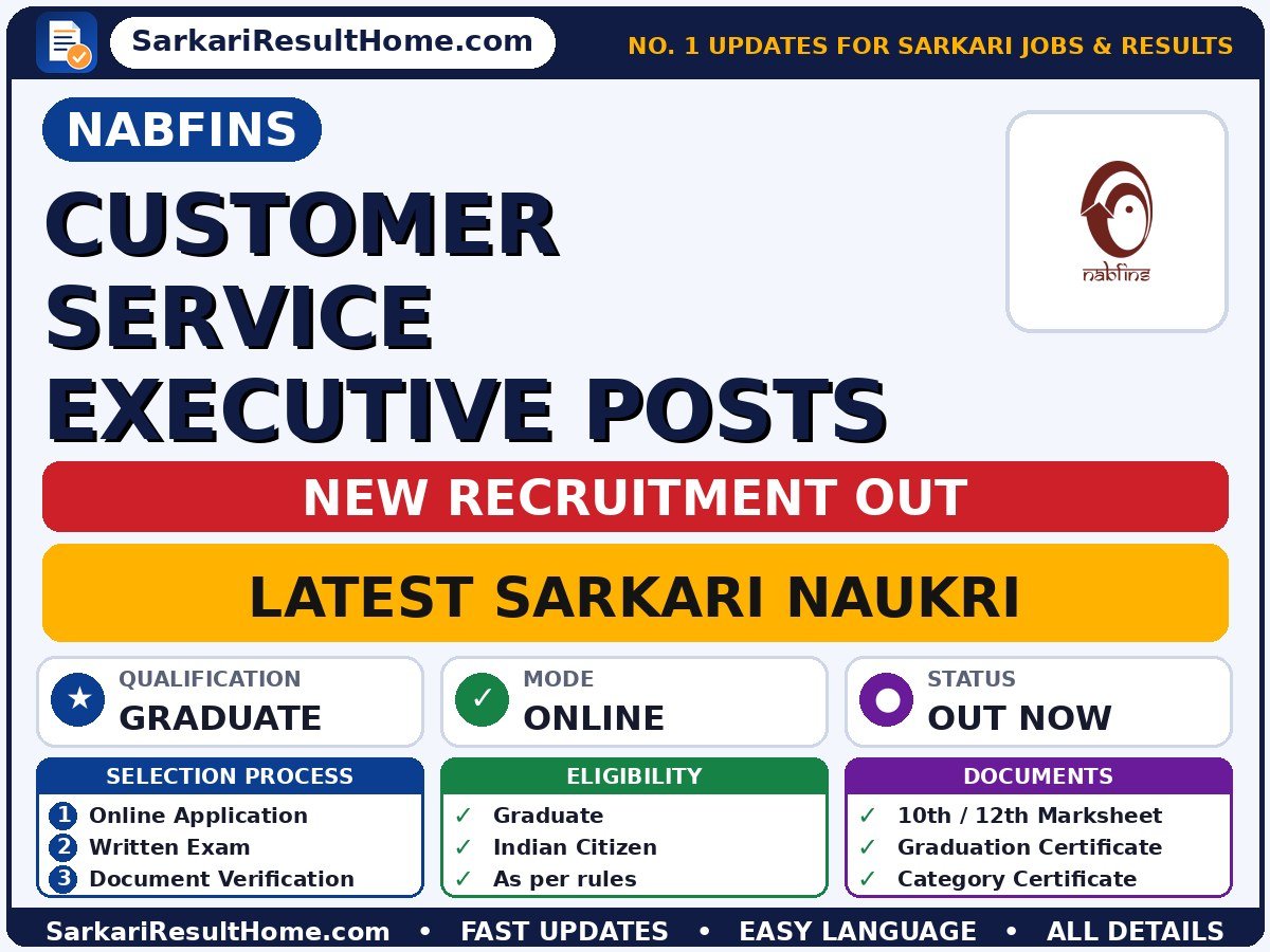 NABFINS Government Job 2026 for Customer Service Executive – Check Details - NABFINS sarkari naukri summary (Last Date: 15 Oct 2026; Qualification: Graduate)