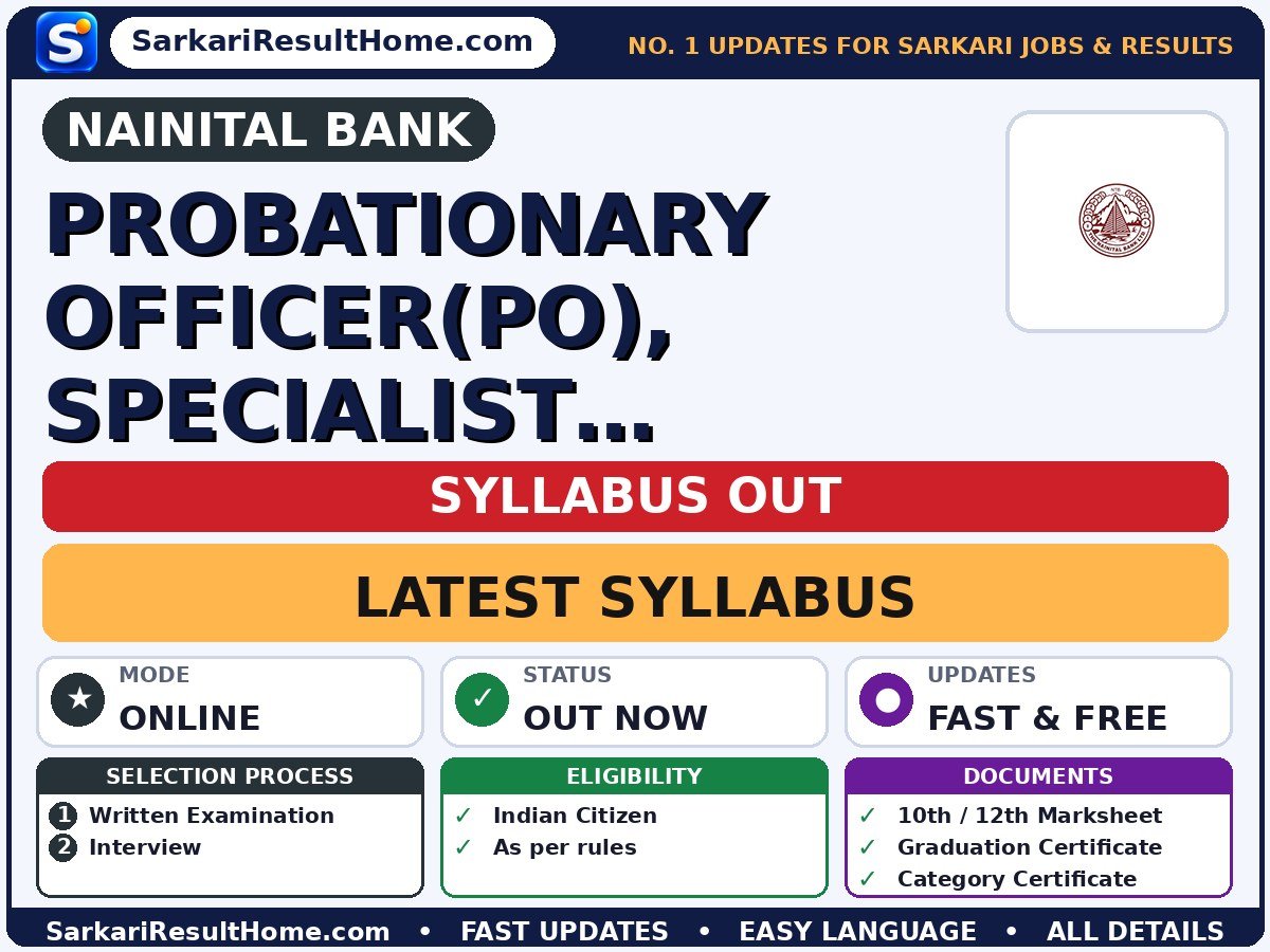 Nainital Bank Probationary Officer(PO), Specialist Officer(SO, and Clerk Syllabus 2026 & Exam Pattern - Nainital Bank syllabus summary (Selection: Written Examination → Interview)