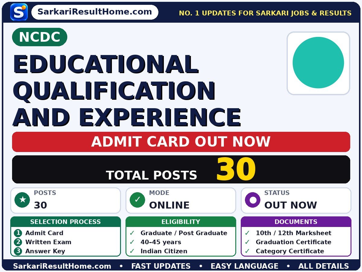 NCDC Educational Qualification and Experience Exam Admit Card 2026 - NCDC admit card summary