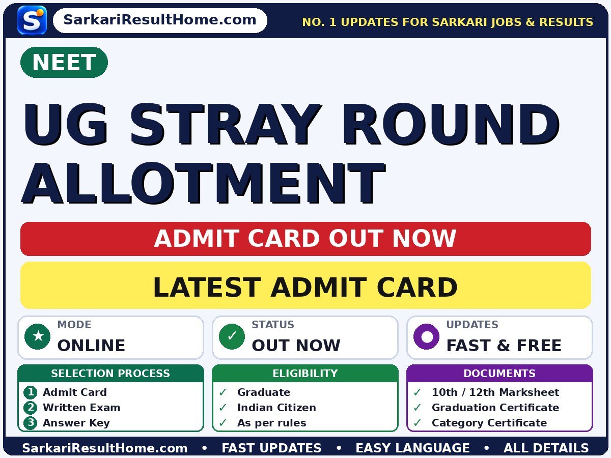NEET UG Stray Round Allotment Exam Admit Card 2026 - NEET admit card summary