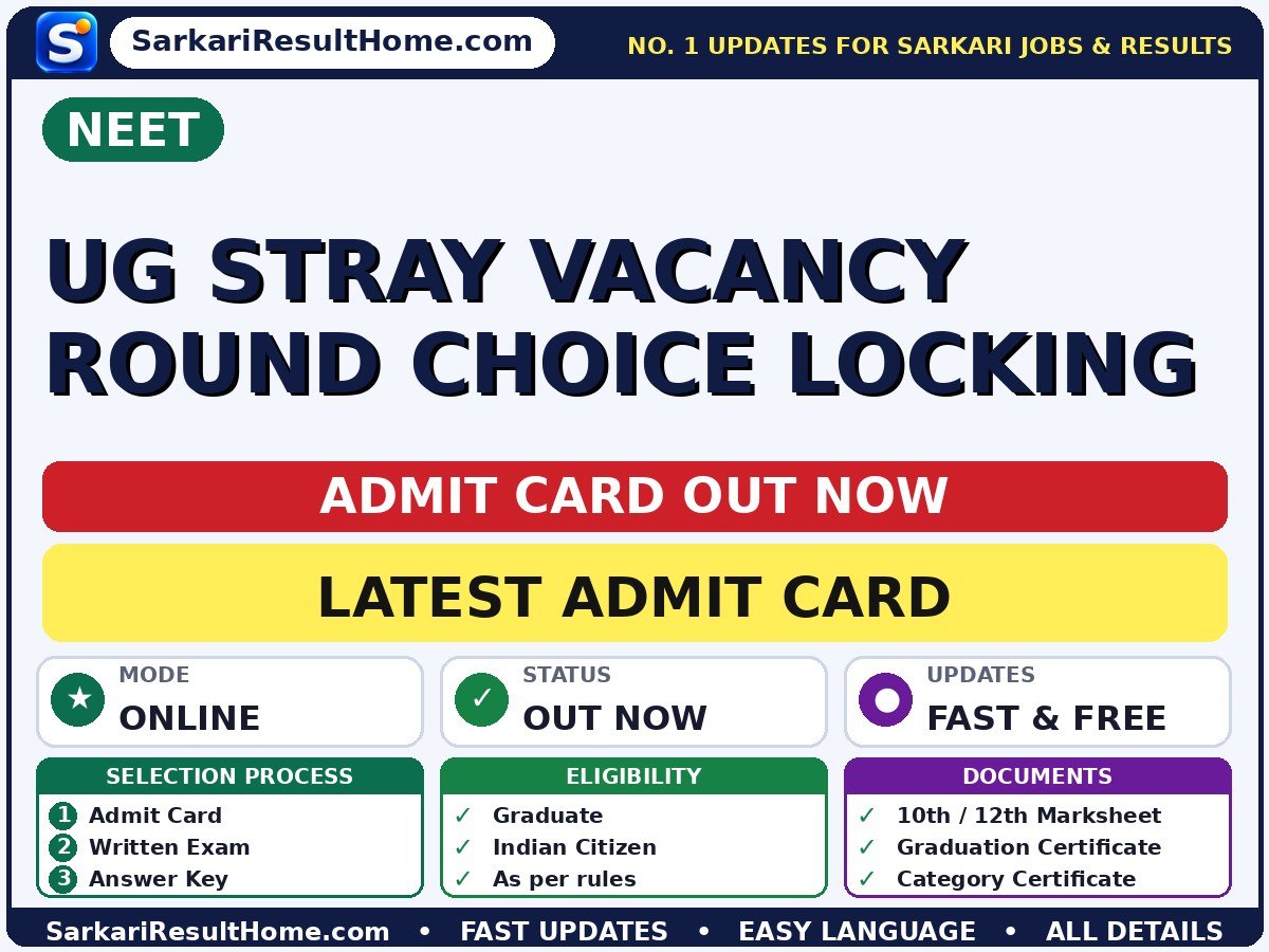 NEET UG Stray Vacancy Round Choice Locking Admit Card 2026 – Download Link - NEET admit card summary