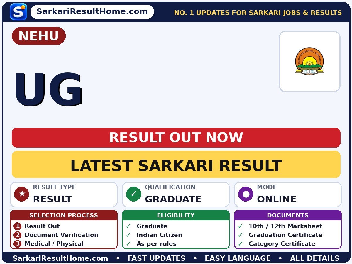 NEHU UG Sarkari Result 2026 Out – Check Here - NEHU sarkari result summary (Result Date: 25 Sep 2026)