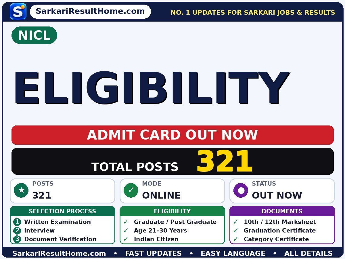 NICL Eligibility Exam Admit Card 2026 - National Insurance Company Limited admit card summary (Exam Date: 17 Nov 2026)