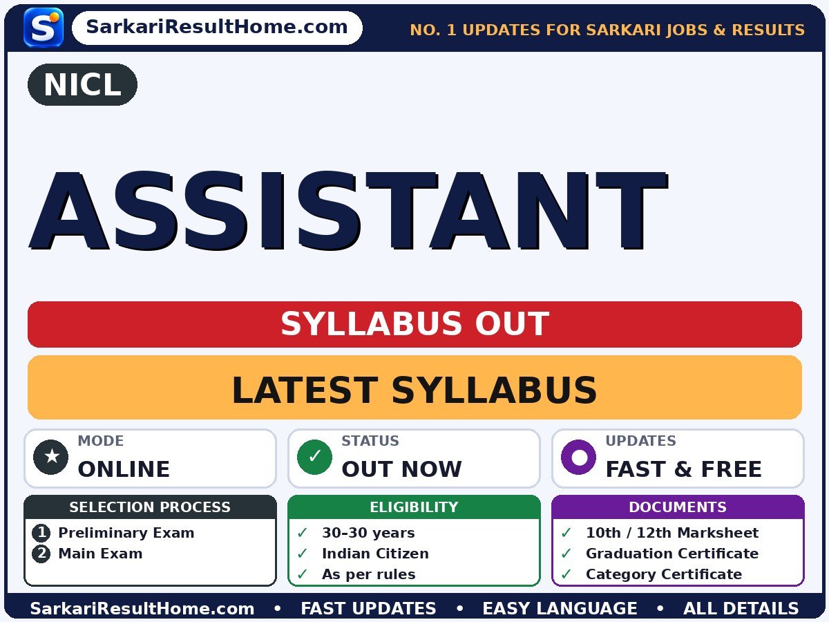 NICL Assistant Syllabus 2026: Topic-wise Details - National Insurance Company Limited syllabus summary (Selection: Preliminary Exam → Main Exam)