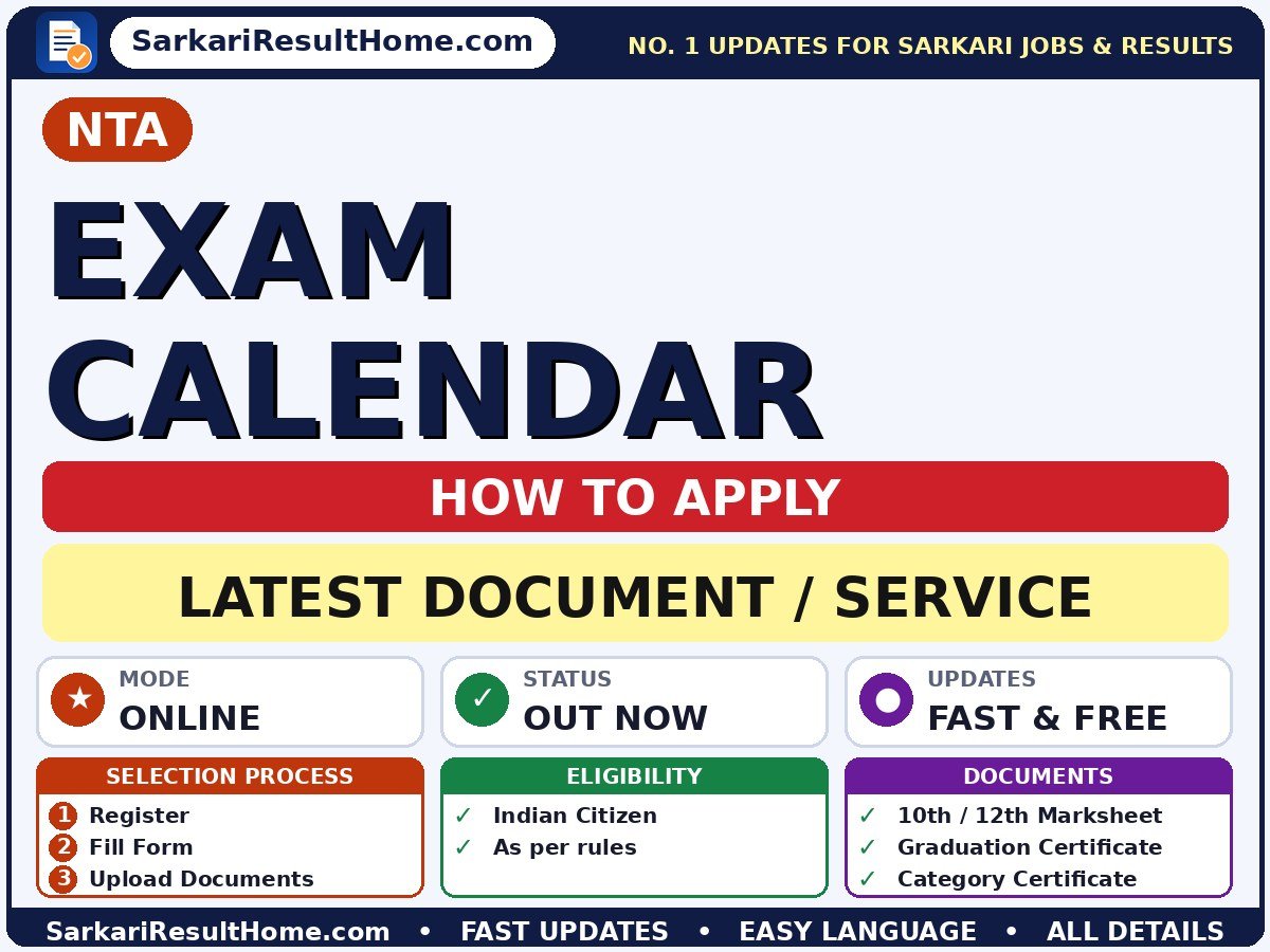 NTA Exam Calendar 2026 – Step-by-step Guide - National Testing Agency document / service summary