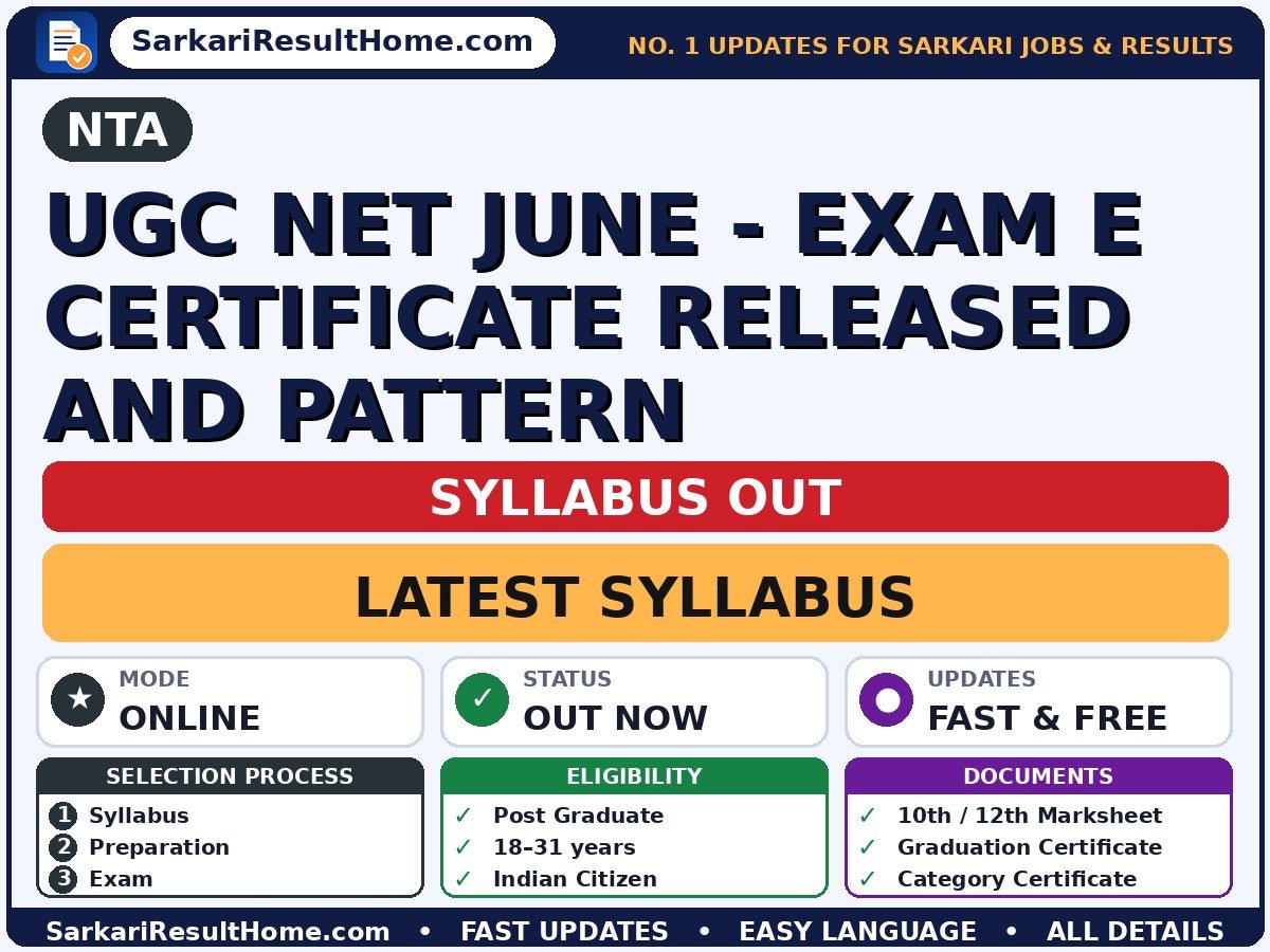 NTA UGC NET June - Exam E Certificate Released and Pattern Syllabus 2026 & Exam Pattern - National Testing Agency syllabus summary (Exam Date: 18 Jul 2026)