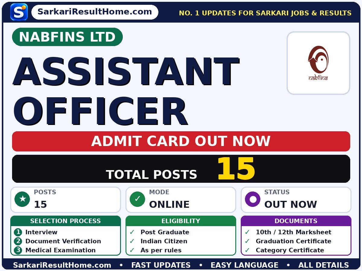 NABFINS Ltd Assistant Officer Admit Card 2026 Out: How to Download - NTPC Limited admit card summary (Exam Date: 01 Nov 2026; Admit Card: 26 Oct 2026)