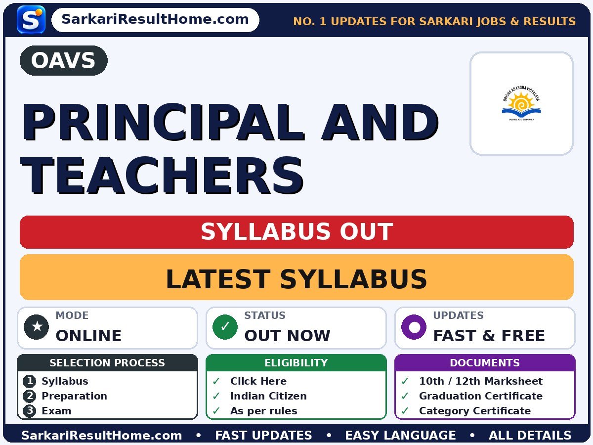 OAVS Principal and Teachers Syllabus 2026 & Exam Pattern - OAVS syllabus summary