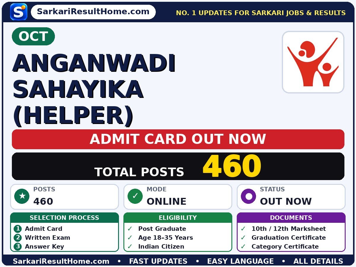 OCT Anganwadi Sahayika (Helper) Admit Card 2026 – Download Link - OCT admit card summary
