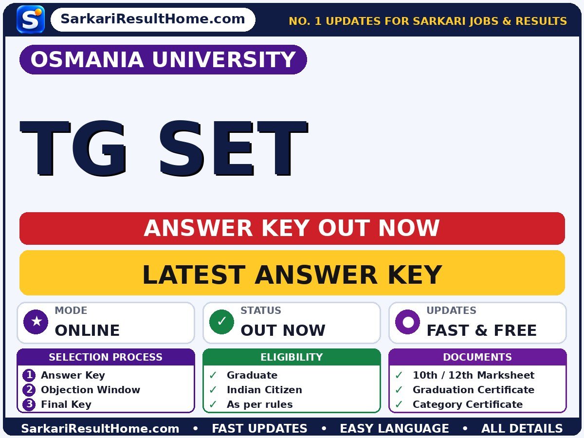 Osmania University TG SET Answer Key 2026: Check Here - Osmania University answer key summary (Exam Date: 30 Sep 2026)