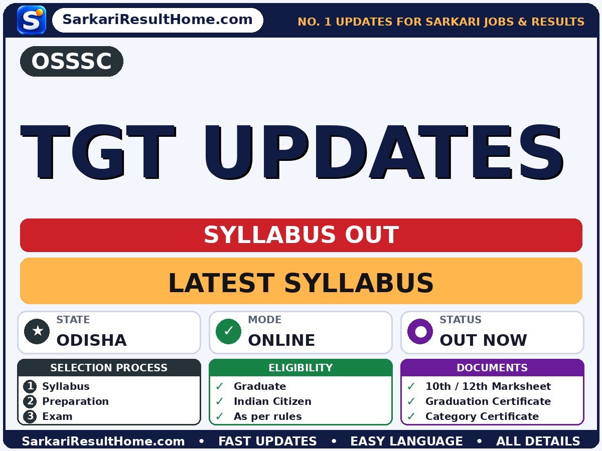 OSSSC TGT Updates Syllabus 2026 & Exam Pattern - Odisha Sub-Ordinate Staff Selection Commission syllabus summary (Exam Date: 14 Nov 2026)