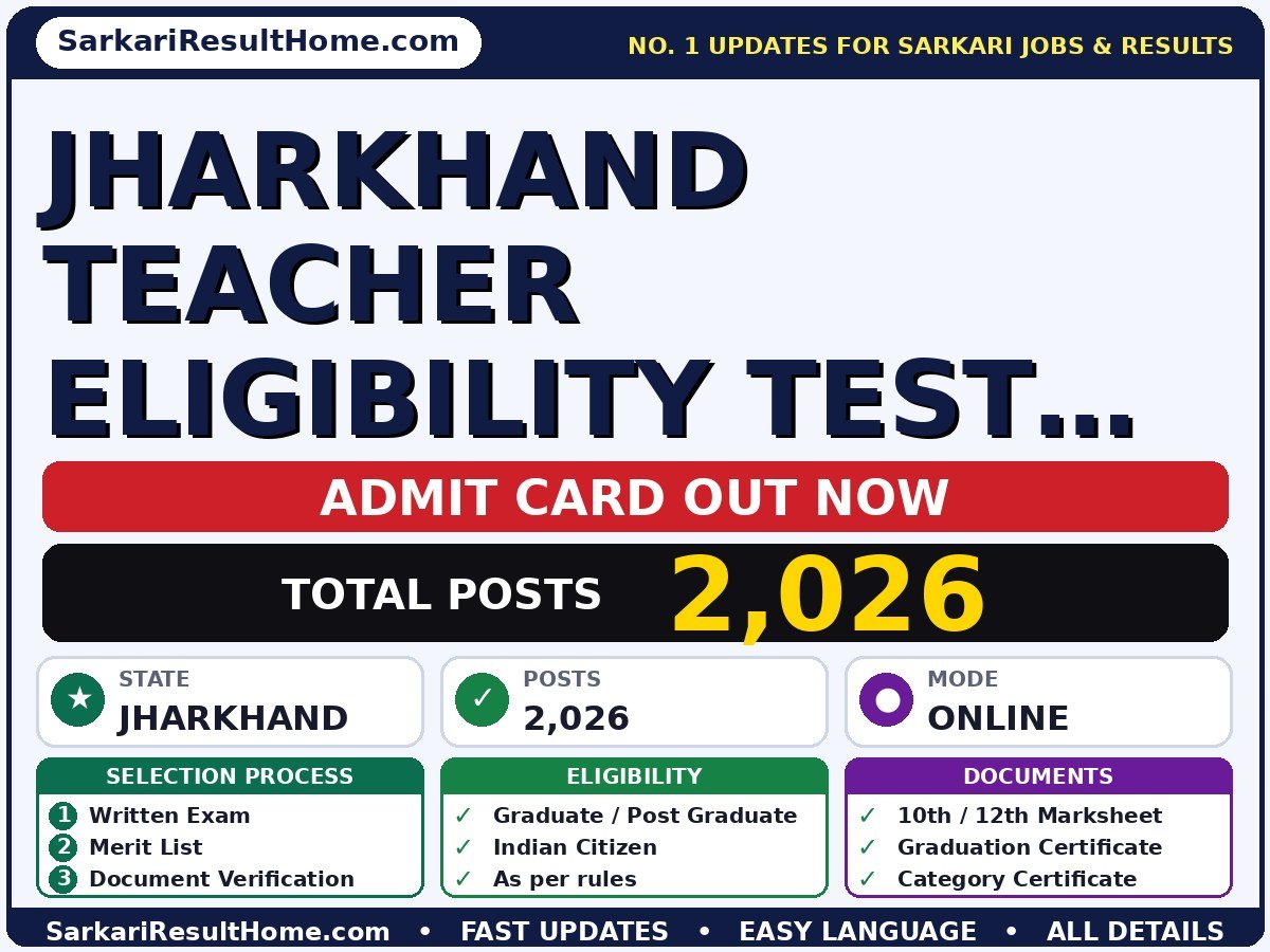 Jharkhand Teacher Eligibility Test JHTET Date Admit Card 2026 Out: How to Download -  admit card summary (Exam Date: 01 Nov 2026; Admit Card: 15 Oct 2026)