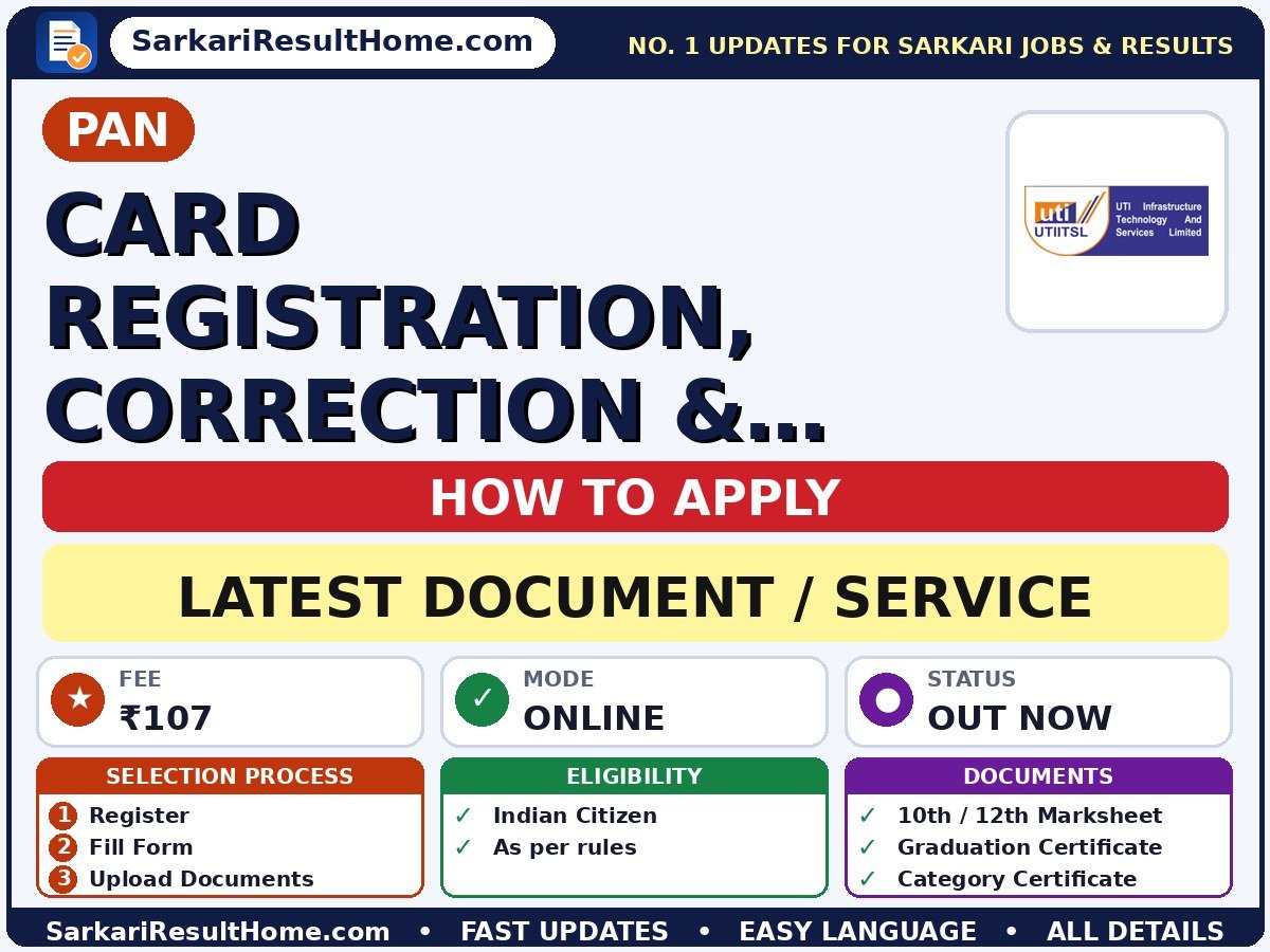 PAN Card Registration, Correction & Other Service 2026 – Step-by-step Guide - PAN document / service summary (Fee: ₹107)