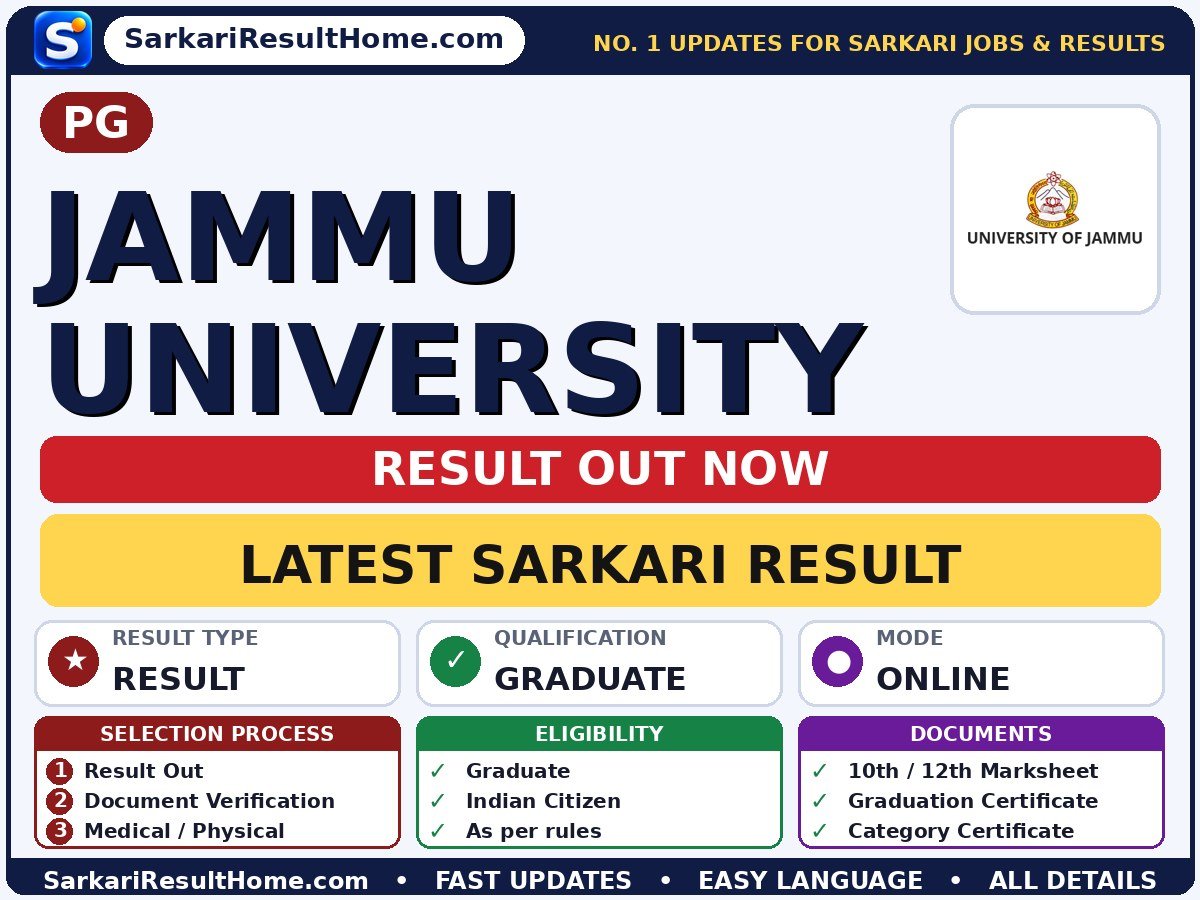 PG Jammu University Sarkari Result 2026 Declared - PG sarkari result summary (Result Date: 12 Oct 2026)