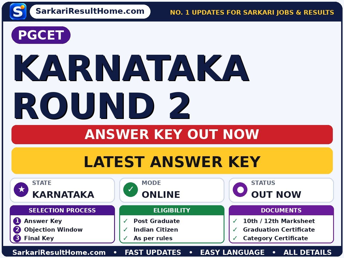PGCET Karnataka Round 2 Answer Key 2026 Out – Download PDF - PGCET answer key summary