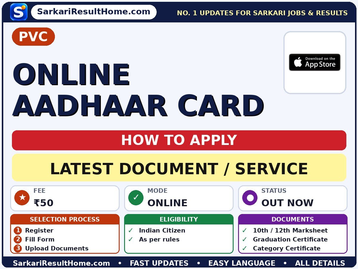PVC Online Aadhaar Card 2026: Complete Guide - PVC document / service summary (Fee: ₹50)