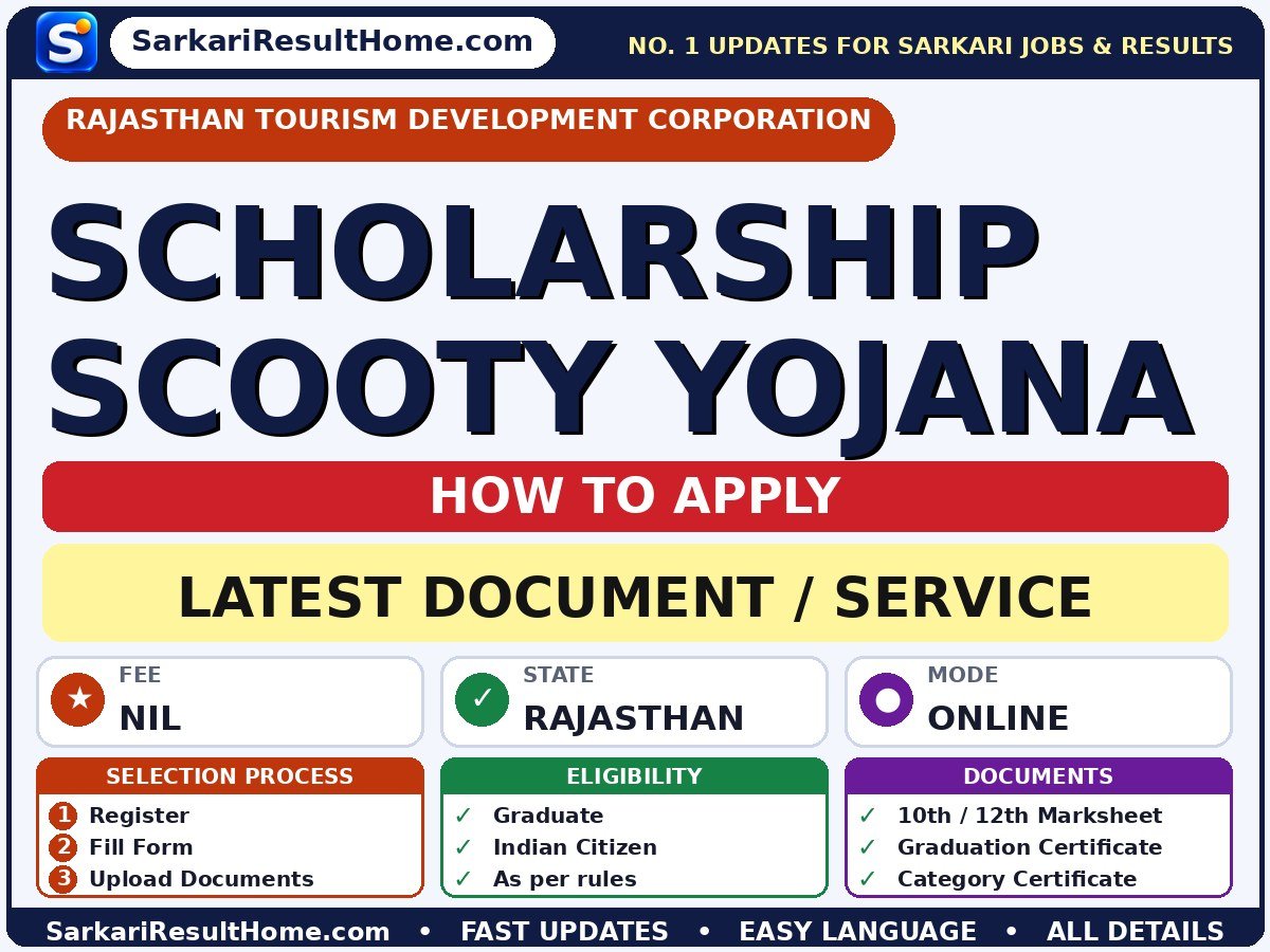 Rajasthan Tourism Development Corporation Scholarship Scooty Yojana 2026: Complete Guide - Rajasthan Tourism Development Corporation document / service summary (Last Date: 31 Oct 2025; Fee: Nil)