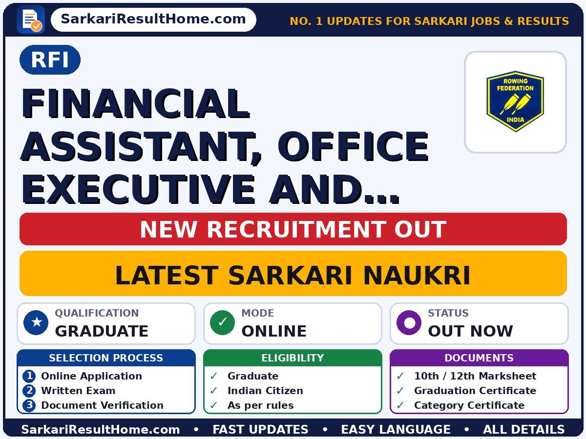 RFI Government Job 2026 for Financial Assistant, Office Executive and Others – Download PDF - RFI sarkari naukri summary (Last Date: 15 Oct 2026; Qualification: Graduate)