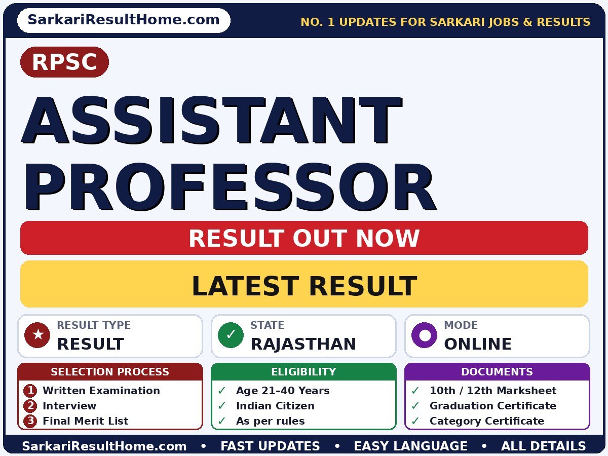 RPSC Assistant Professor Result 2026 Out – Check Here - Rajasthan Public Service Commission result summary (Result Date: 23 Sep 2026; Exam Date: 07 Dec 2025)