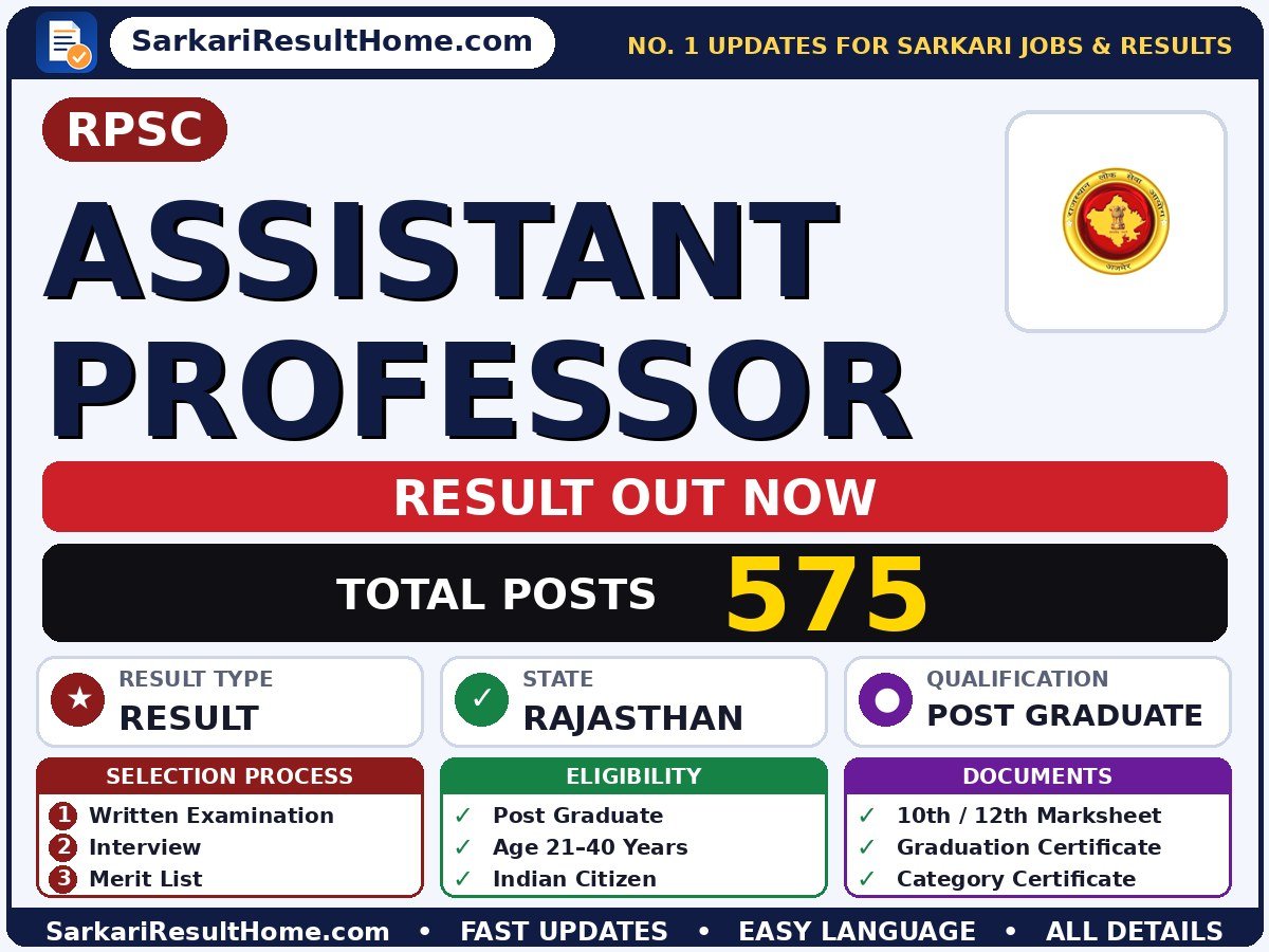 RPSC Assistant Professor Sarkari Result 2026 Out – Check Here - Rajasthan Public Service Commission sarkari result summary (Result Date: 23 Sep 2026; Exam Date: 07 Dec 2025)