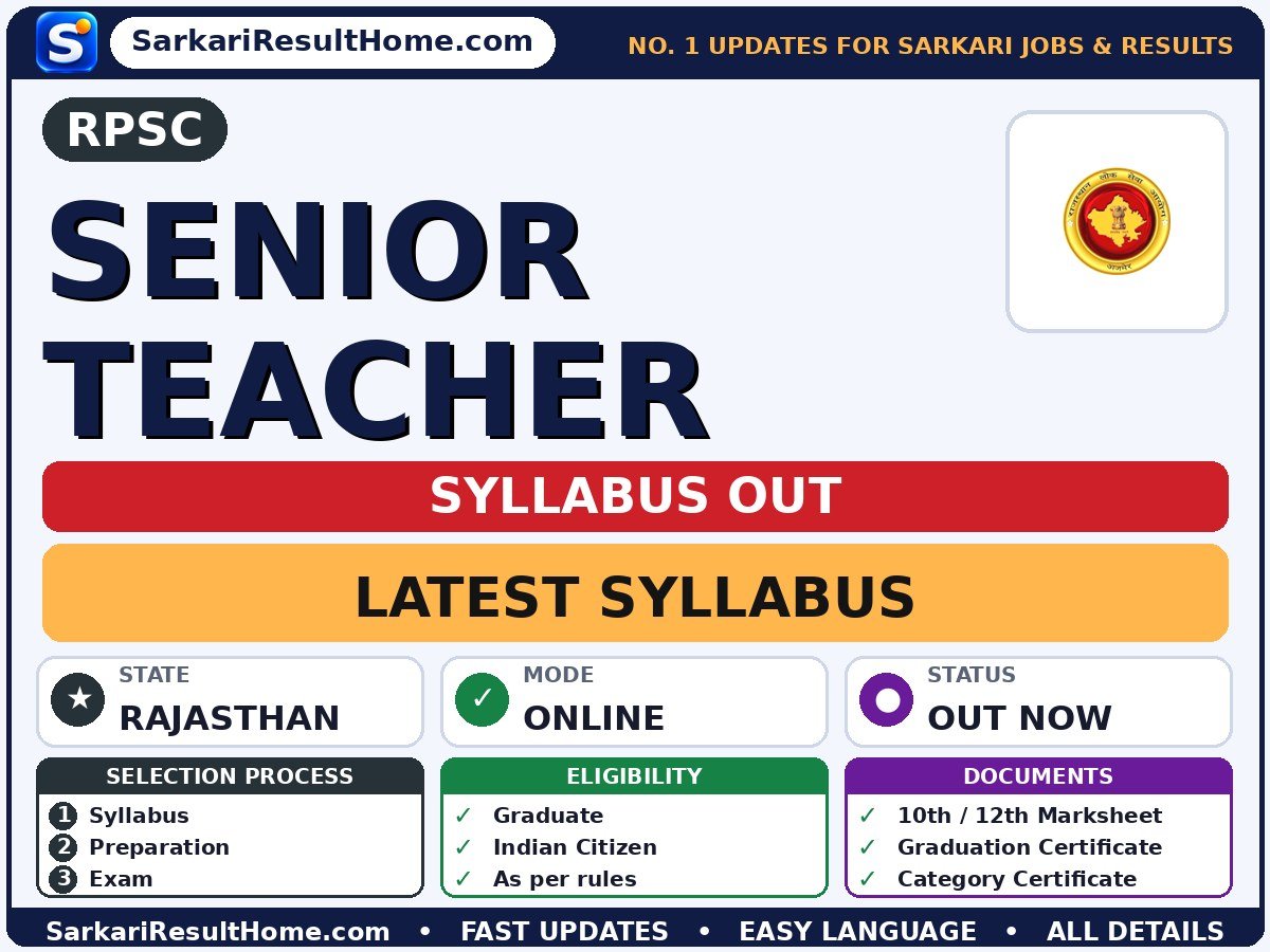 RPSC Senior Teacher Syllabus 2026 & Exam Pattern - Rajasthan Public Service Commission syllabus summary