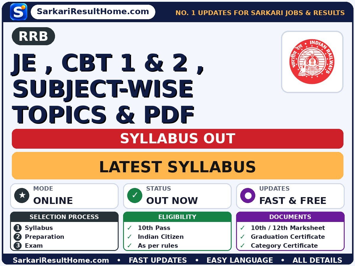 RRB JE , CBT 1 & 2 , Subject-Wise Topics & PDF Syllabus 2026: Topic-wise Details - Railway Recruitment Board syllabus summary
